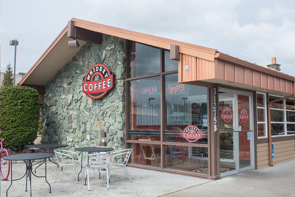 Whidbey Coffee store with rockery front on SR20 in Oak Harbor, Washington
